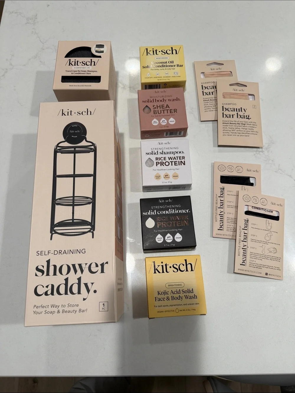 Kitsch Shower Caddy & Assorted Bath Bars & travel case